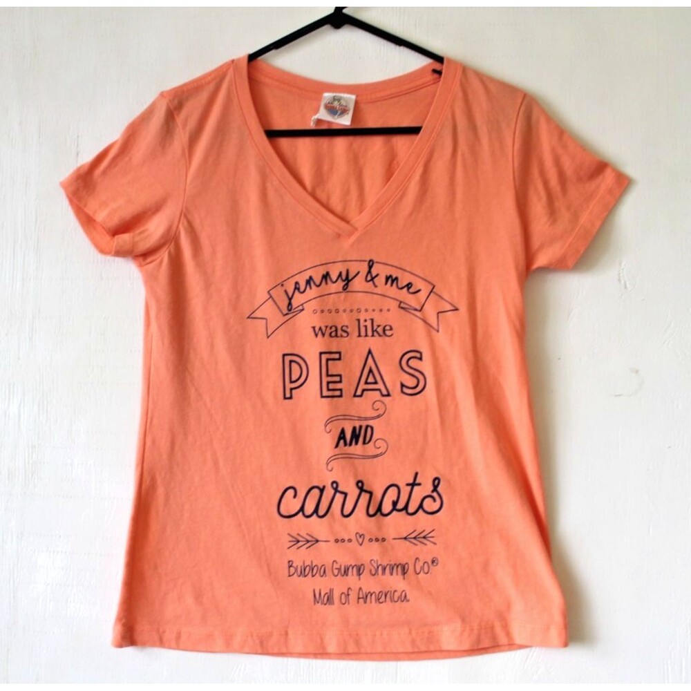Bubba Gump Tee T-Shirt Jenny Forrest Peas Carrots Women's XL Runs Small Apricot